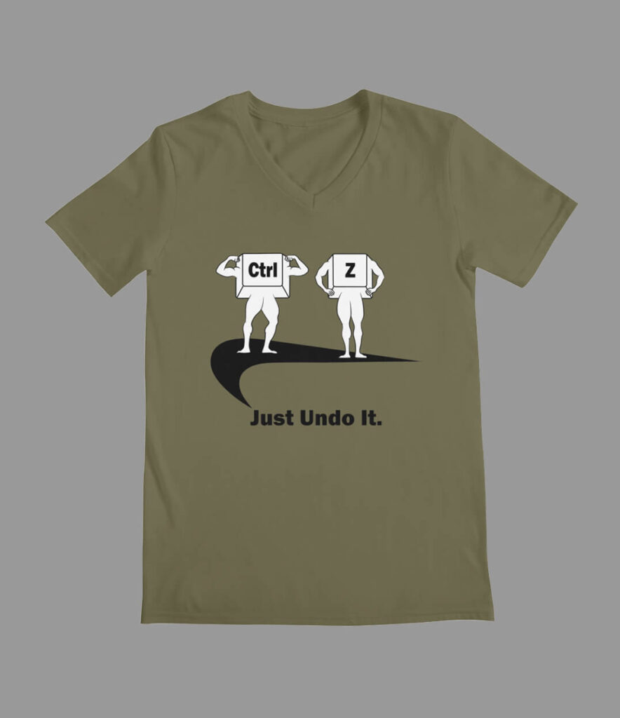 Image of two computer buttons (ctrl/command and z) flexing their muscles with the words "just undo it" written under it.